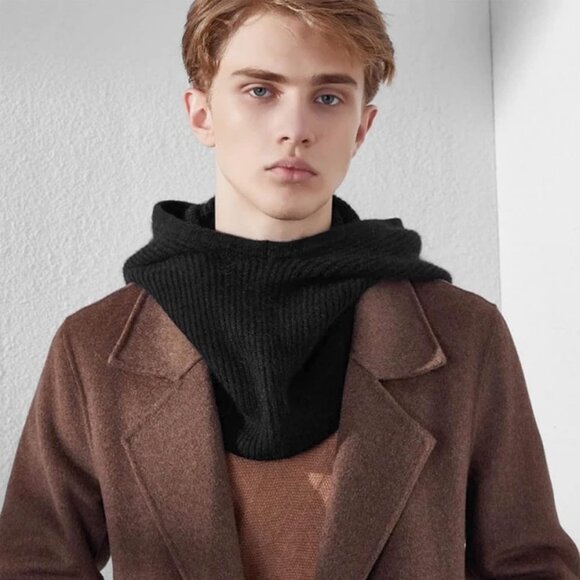 Women's Scarf Hat Balaclava Beanie Skull Cap with Drawstring Warm Light Black - Picture 5 of 7